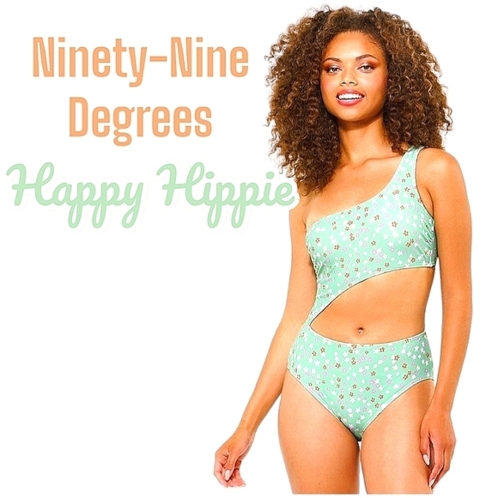 Ninety-Nine Degrees One Shoulder One-Piece Swimsuit Ditsy Floral Juniors XL NWT